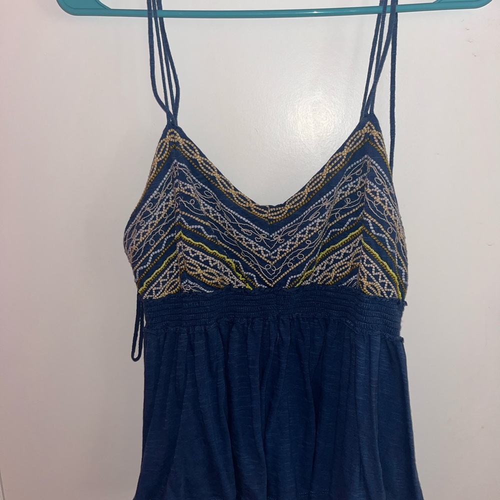Boho Chic Blue Embroidered Top